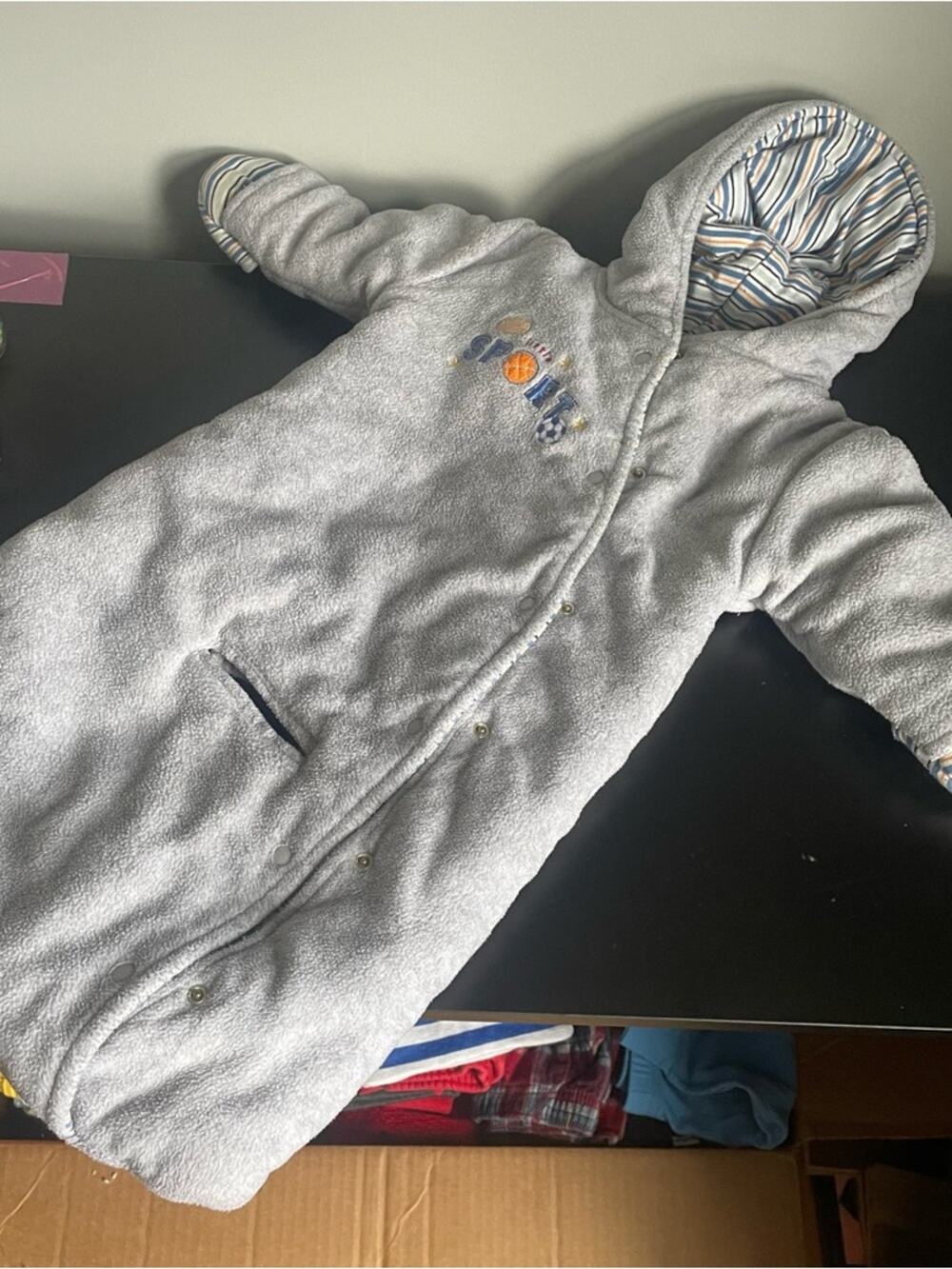 Little sport grey blue winter 6-9m snow suit sack for car seat